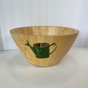 Clay Art Wooden Salad Bowl Hand Painted Garden Watering Can Tools 12 Inch 2001